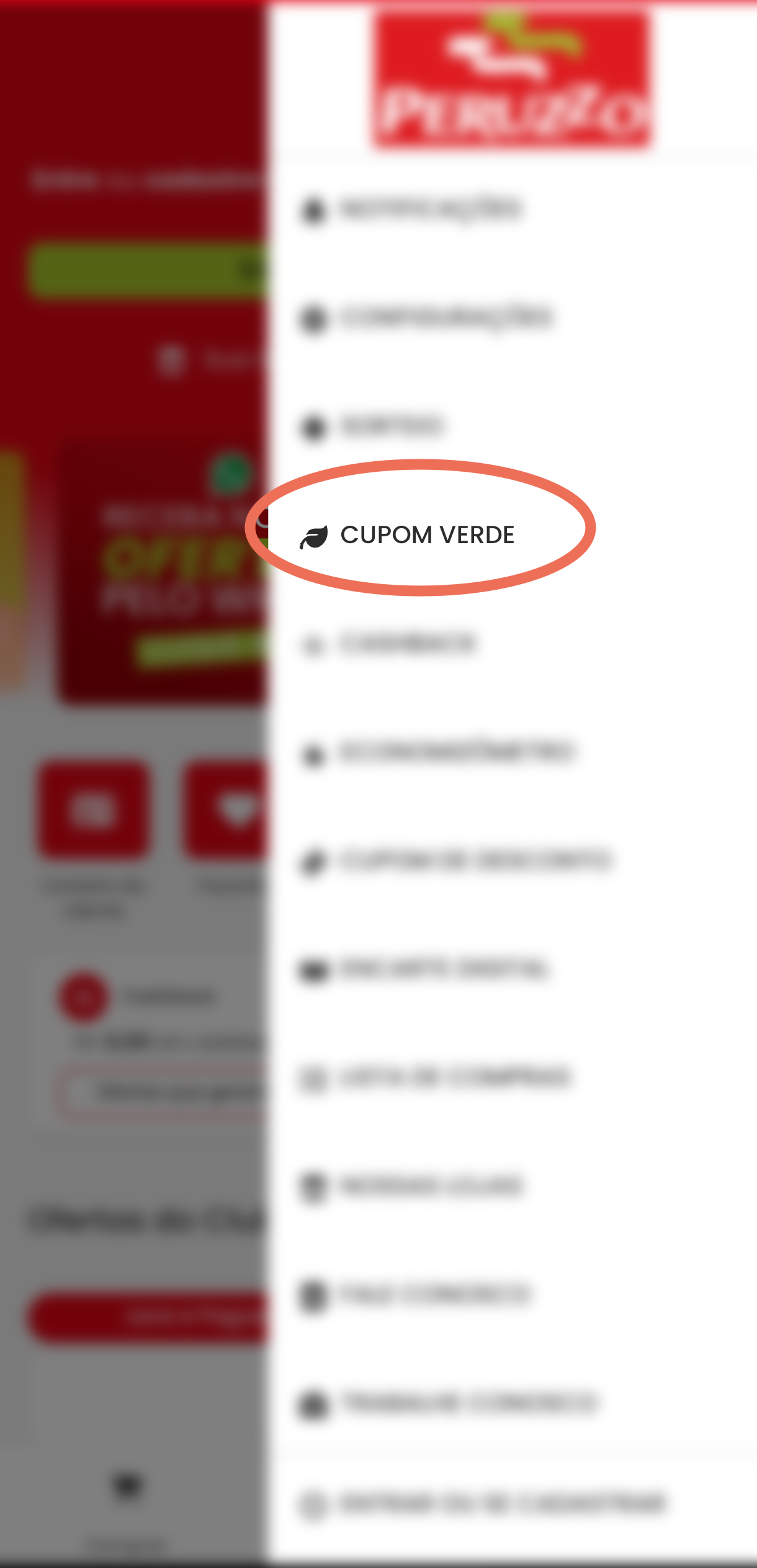 Clique em "Cupom Verde"
